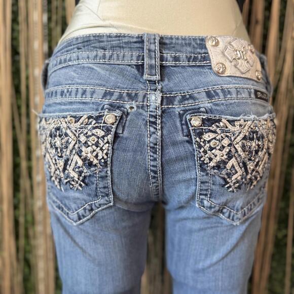 Miss Me Denim - Miss Me Embellished Pocket Blue Denim Jeans Mid Rise Ankle Skinny